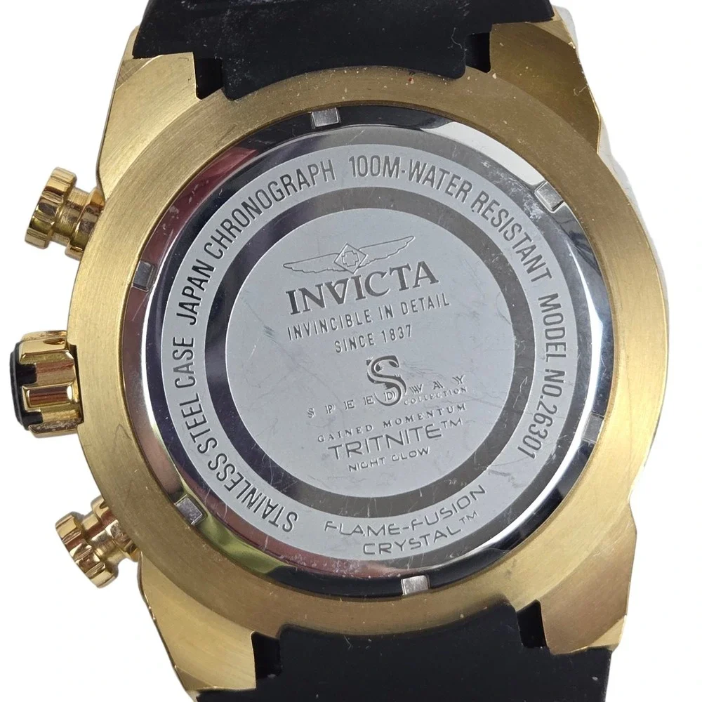 Invicta Men's Speedway Quartz Chrono 100m Gold Tone & Silicone Watch 26301 NICE